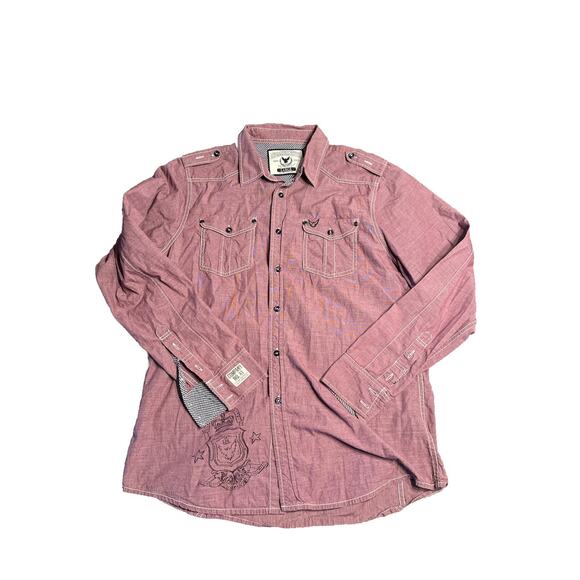 Company 81 Button Up Shirt Mens Large Burgundy Western Long Sleeve Casual - Picture 1 of 5